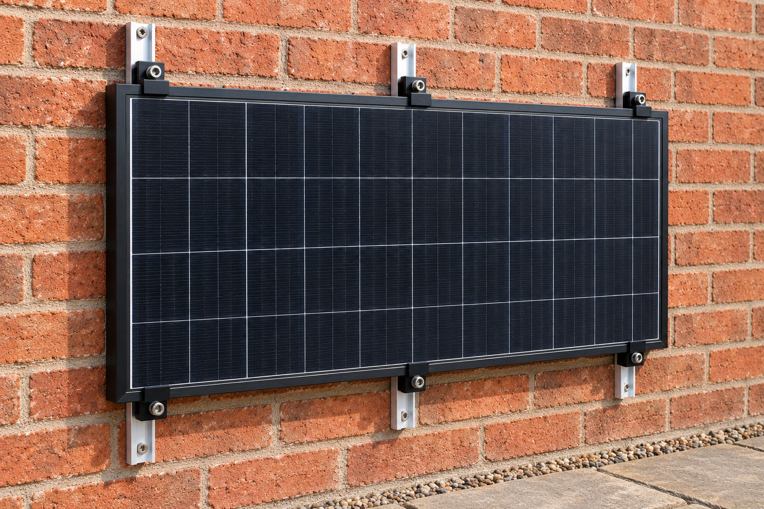 Concept solar panel retained close to a masonry wall