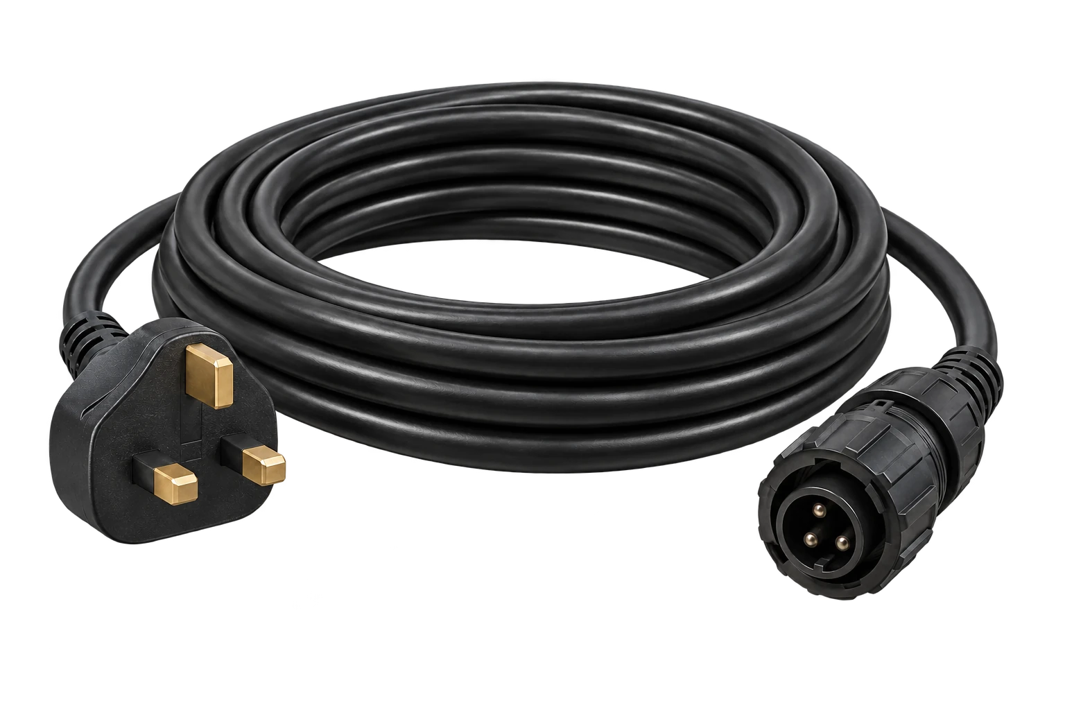 Supplied UK 3-pin connection lead and inverter connector, product visualisation