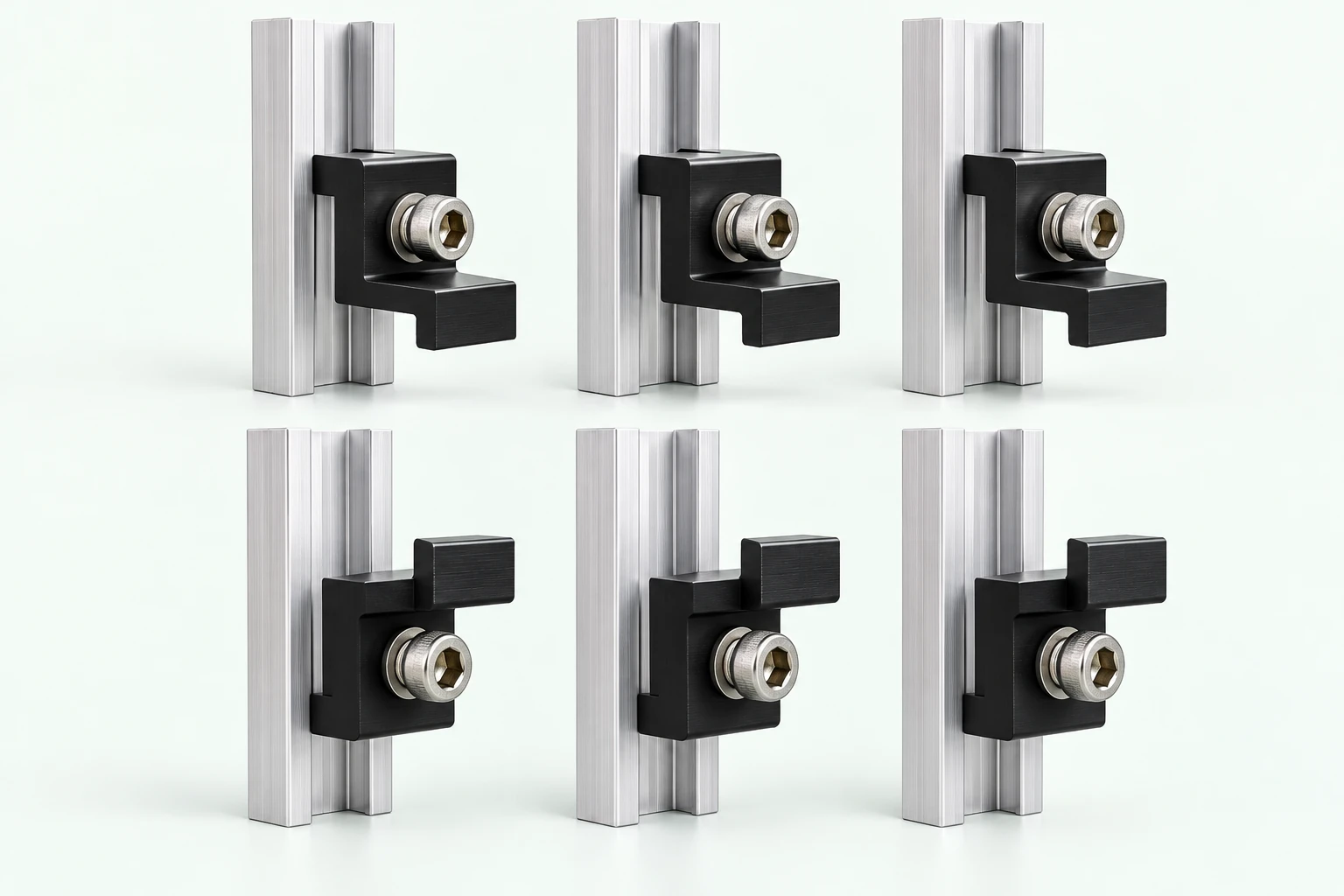 Six mini rails with sliding frame clamps, product visualisation