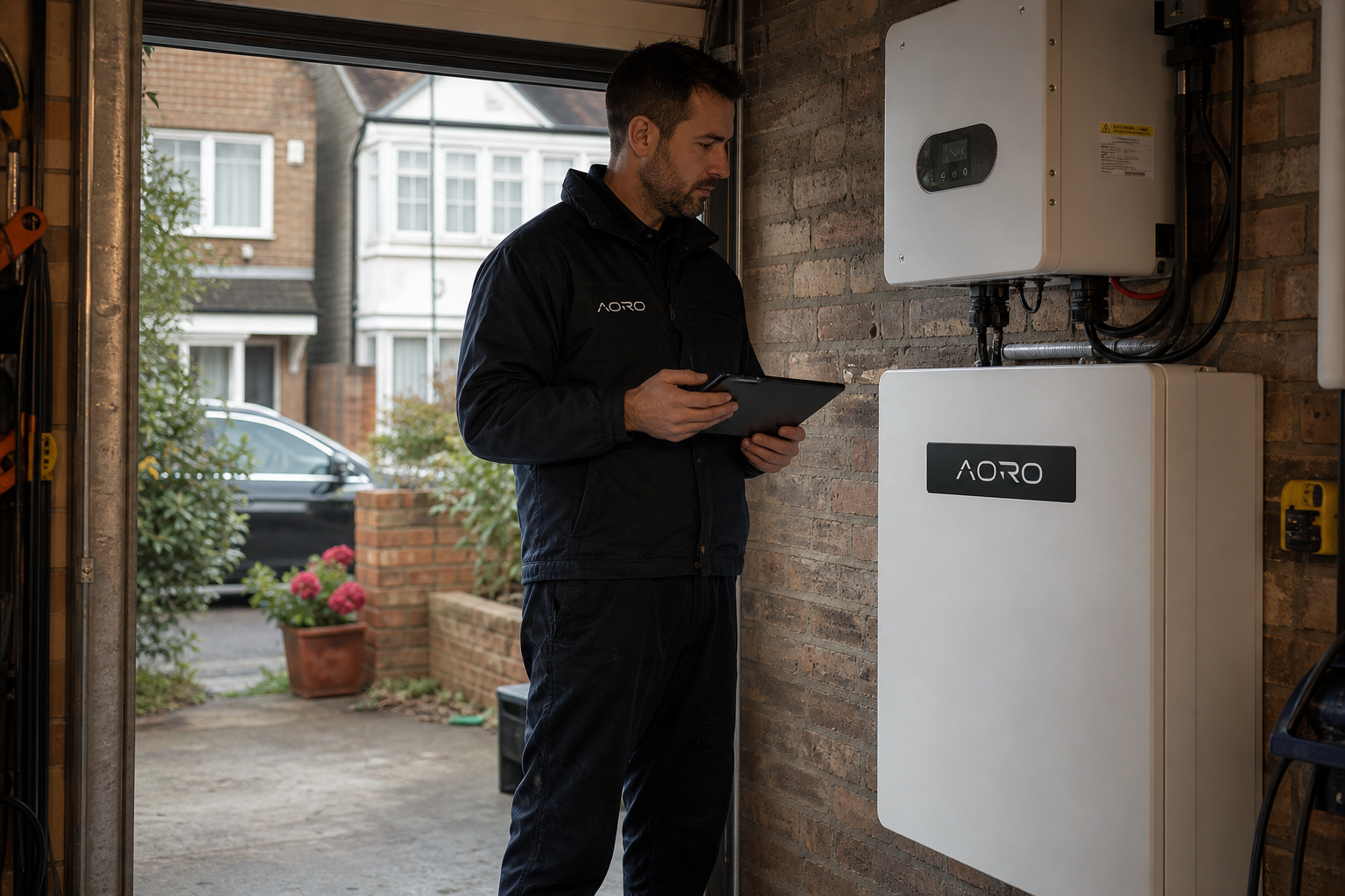 AORO engineer installing home battery storage in London